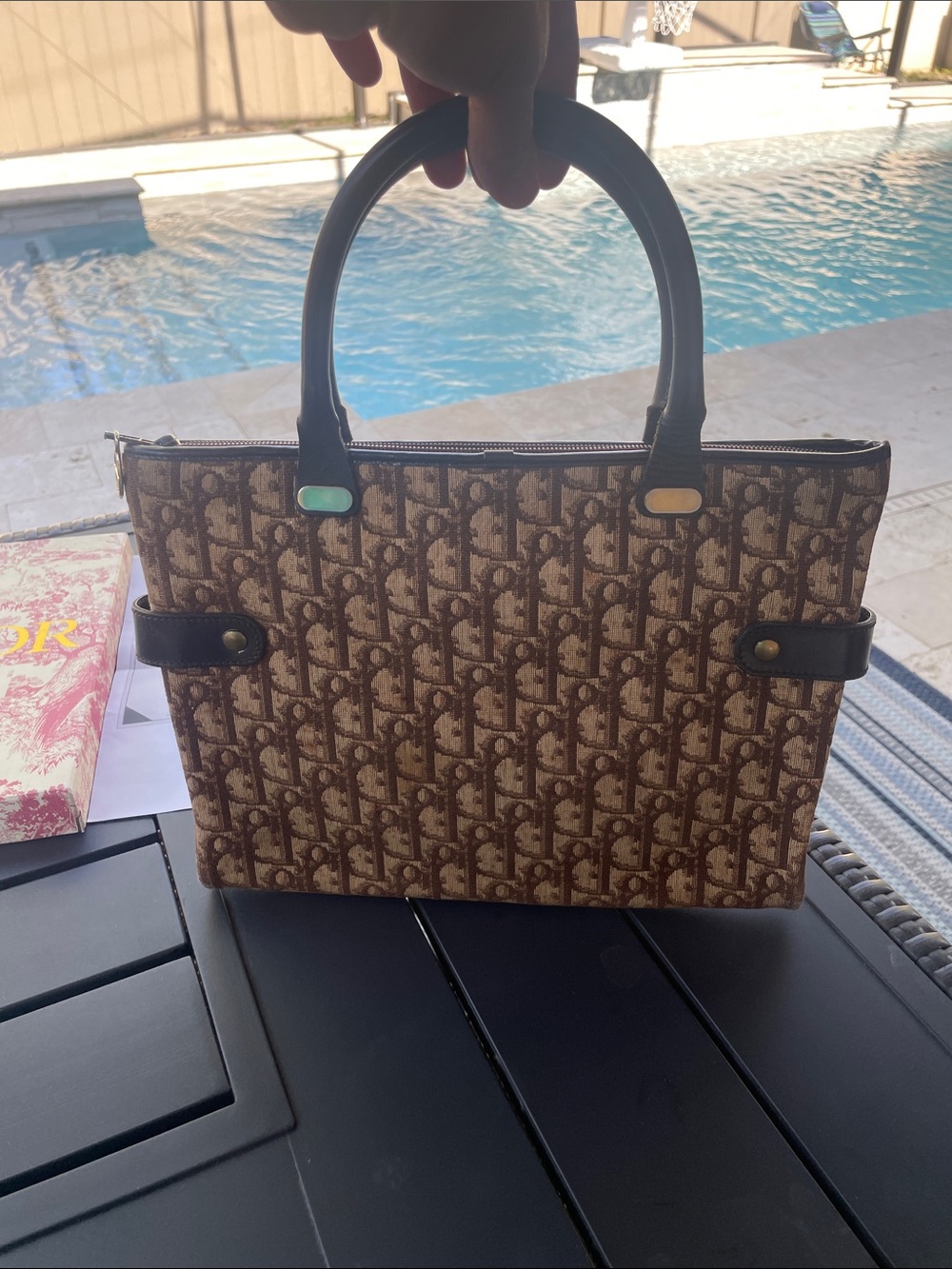 Rare Dior Brown Monogram Canvas Tote with Dark Brown Trim - Picture 10 of 12